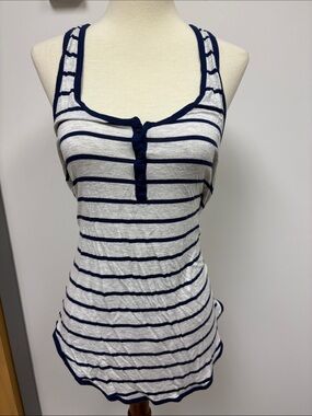 Navy and White Striped Henley Tank Top
